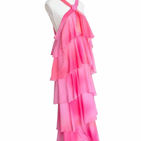 Vero Moda Pink Ombré Tiered Chiffon Maxi Dress Halter Open Back - Picture 2 of 4